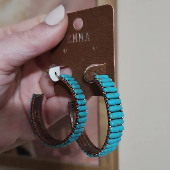 Turquoise Hoops Earrings NWT - Picture 1 of 1